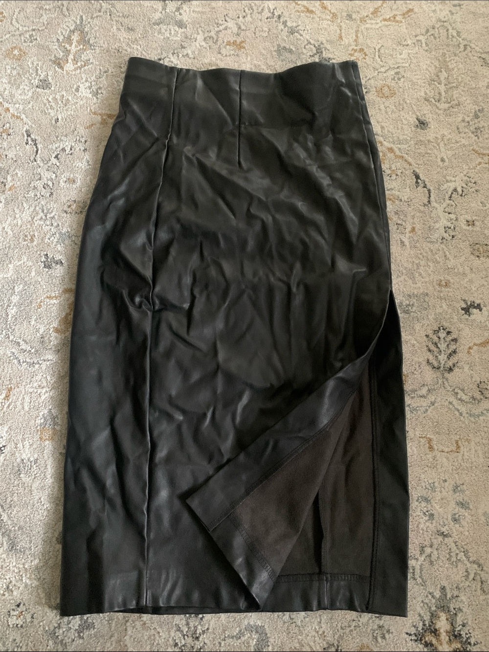 Dynamite Black Faux Leather Pencil Skirt with Side Slit